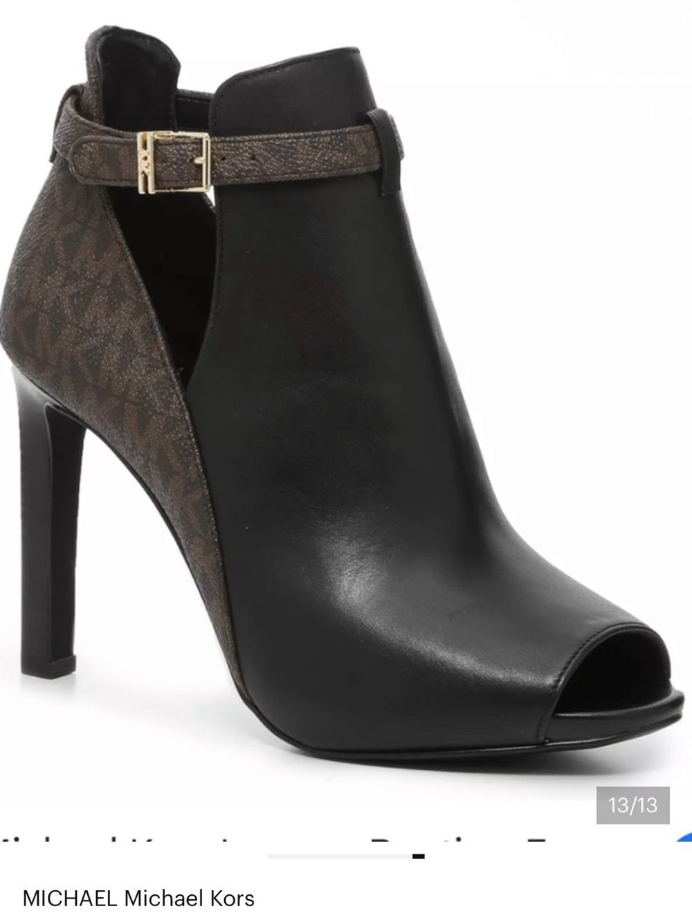 MICHAEL Michael Kors Black and Brown Logo-Accent Peep-Toe Bootie Heels
